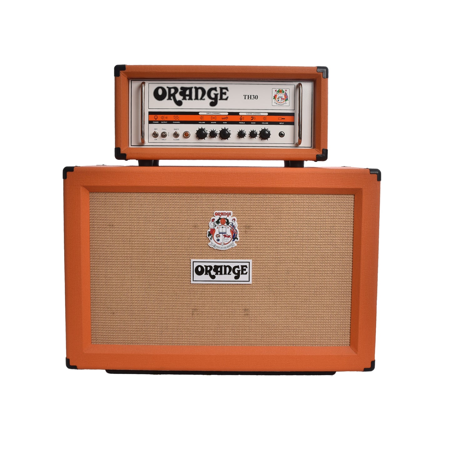 Front of Orange TH30 Head / PPC212 2x12 Cab Amp Rig