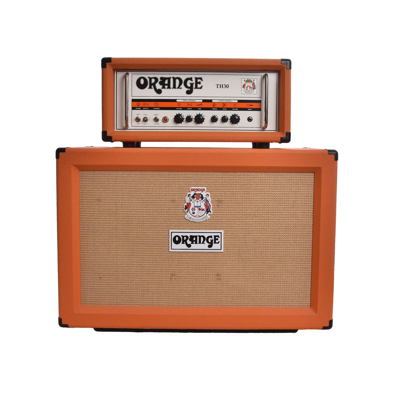 Front of Orange TH30 Head / PPC212 2x12 Cab Amp Rig