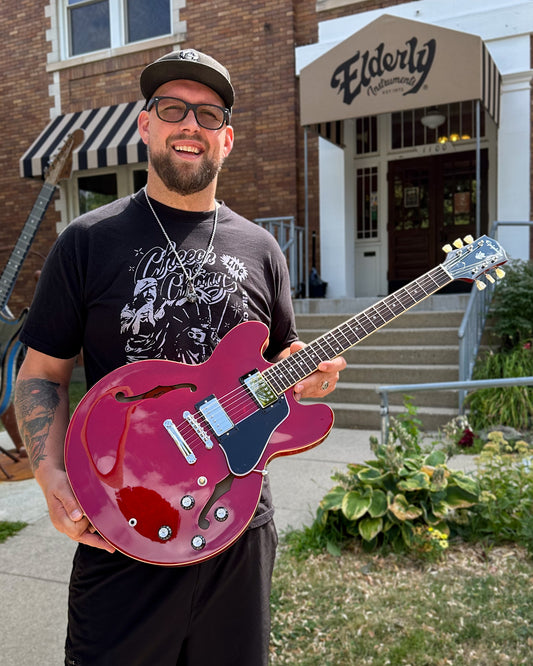 Showroom photo of Epiphone ES-335 Semi-Hollowbody Electric Guitar, Cherry