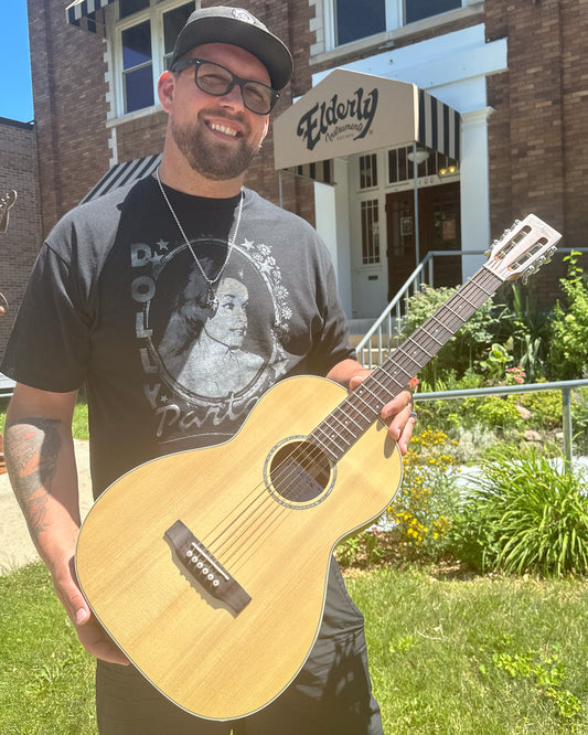 Showroom photo of Gold Tone Parlor Acoustic-Electric Guitar, Natural Top