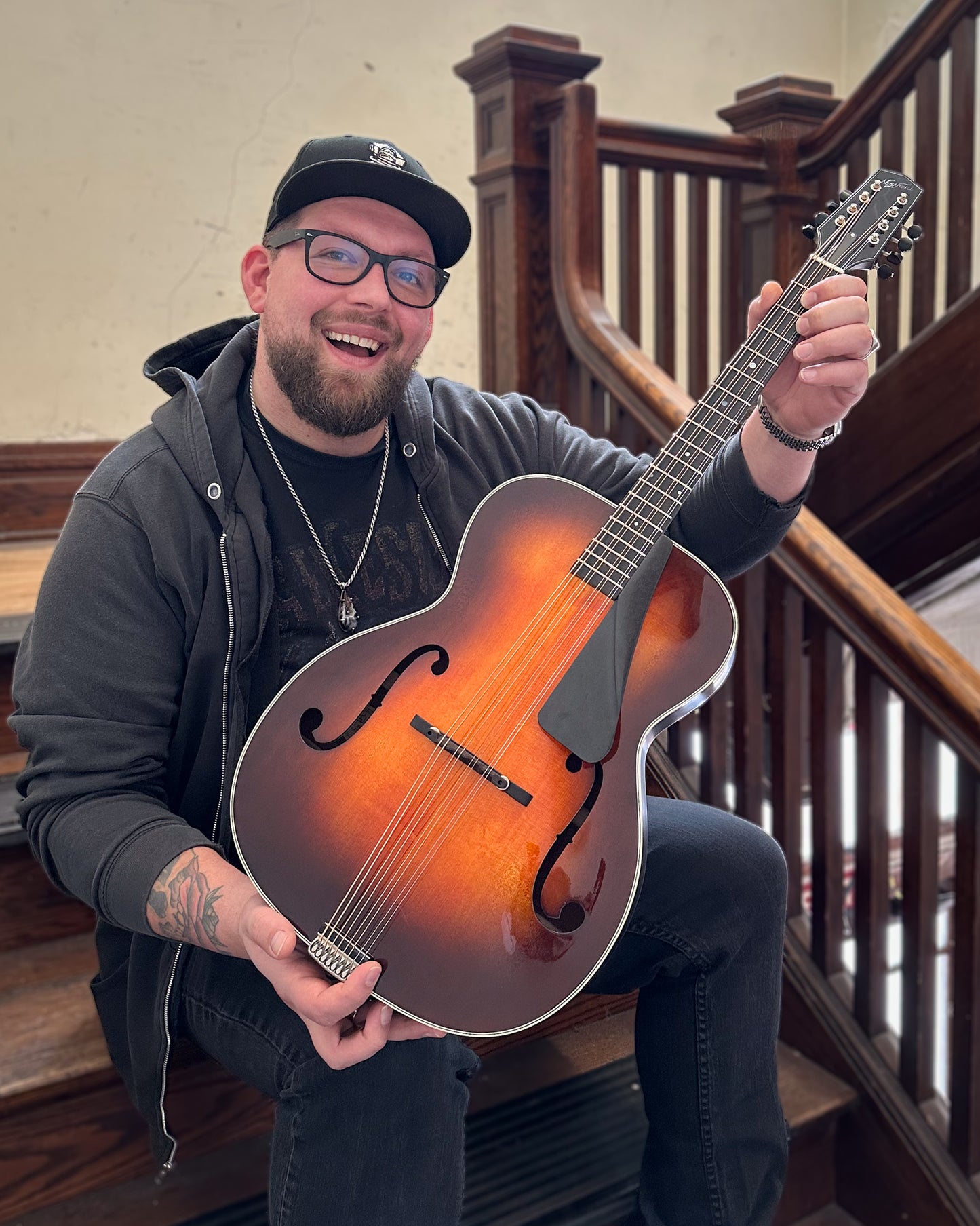 Showroom photo of Northfield Workshop NFO-AT1 Mahogany Archtop Octave Mandolin with Case