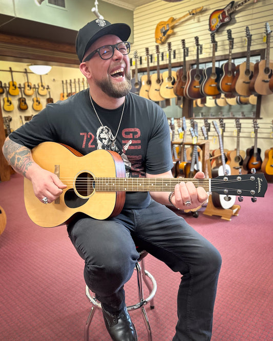 Showroom photo of Eastman PCH1-OM "Pacific Coast Highway" Acoustic Guitar & Gigbag, Natural Finish