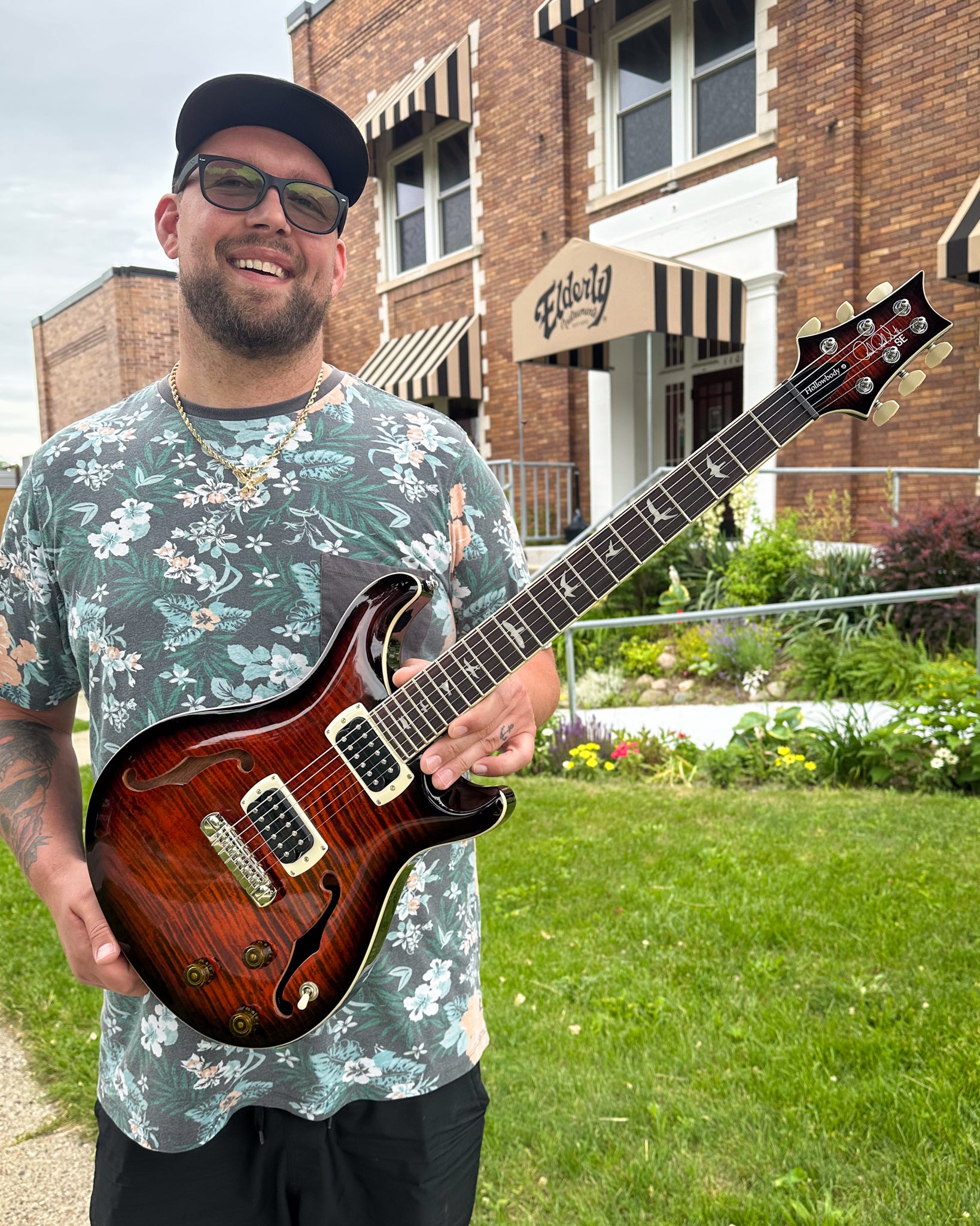 Showroom Photo of PRS SE Hollowbody I Piezo Electric Guitar, Orange Tiger Smokeburst
