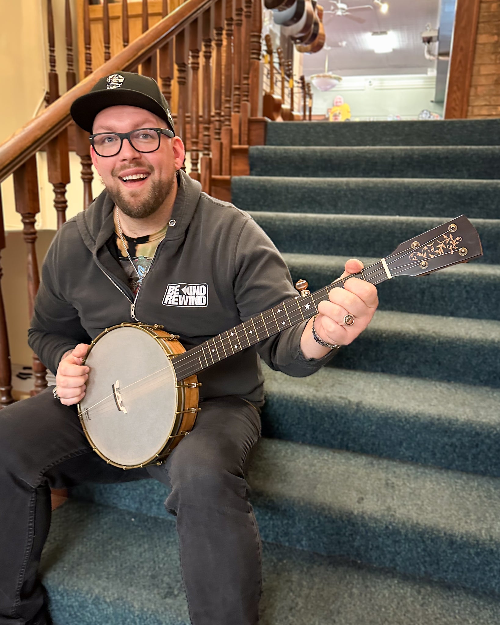 Showroom photo of Rickard 12" Little Wonder Openback Banjo & Case, Cherry - with Rickard Cyclone 10:1 tuners