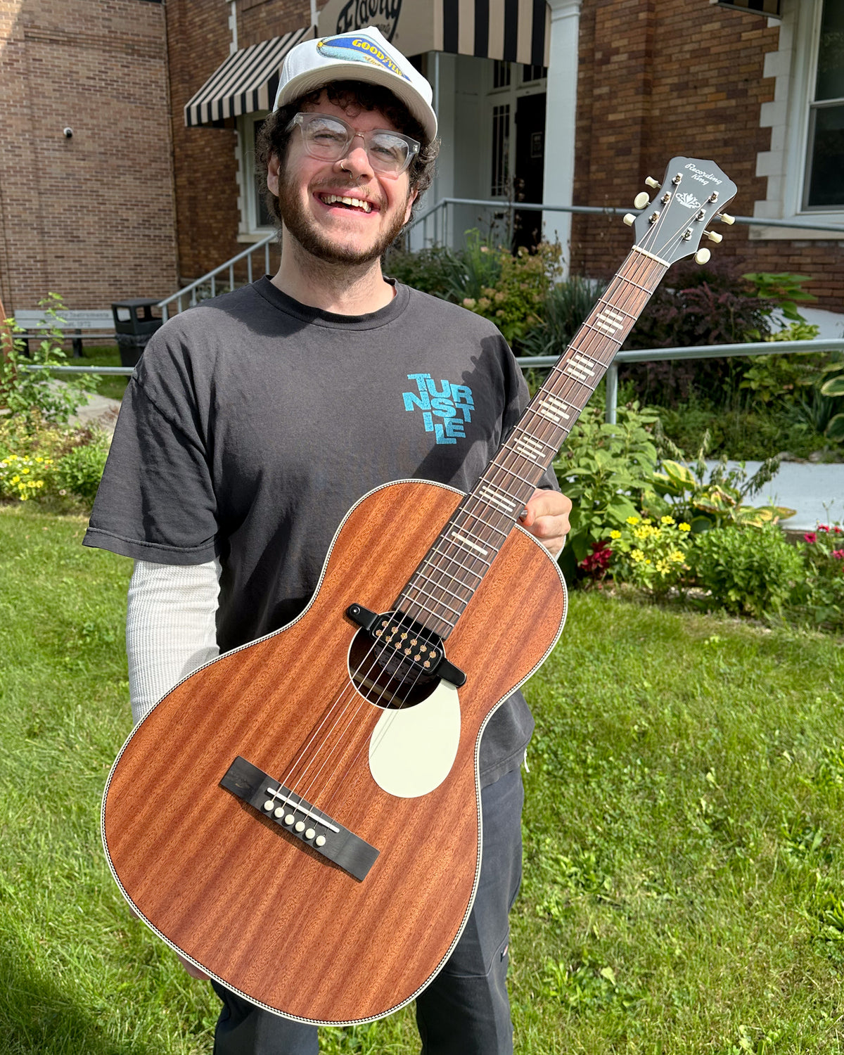 Showroom photo of Recording King Dirty 30's Acoustic-Electric Parlor Guitar, Mahogany
