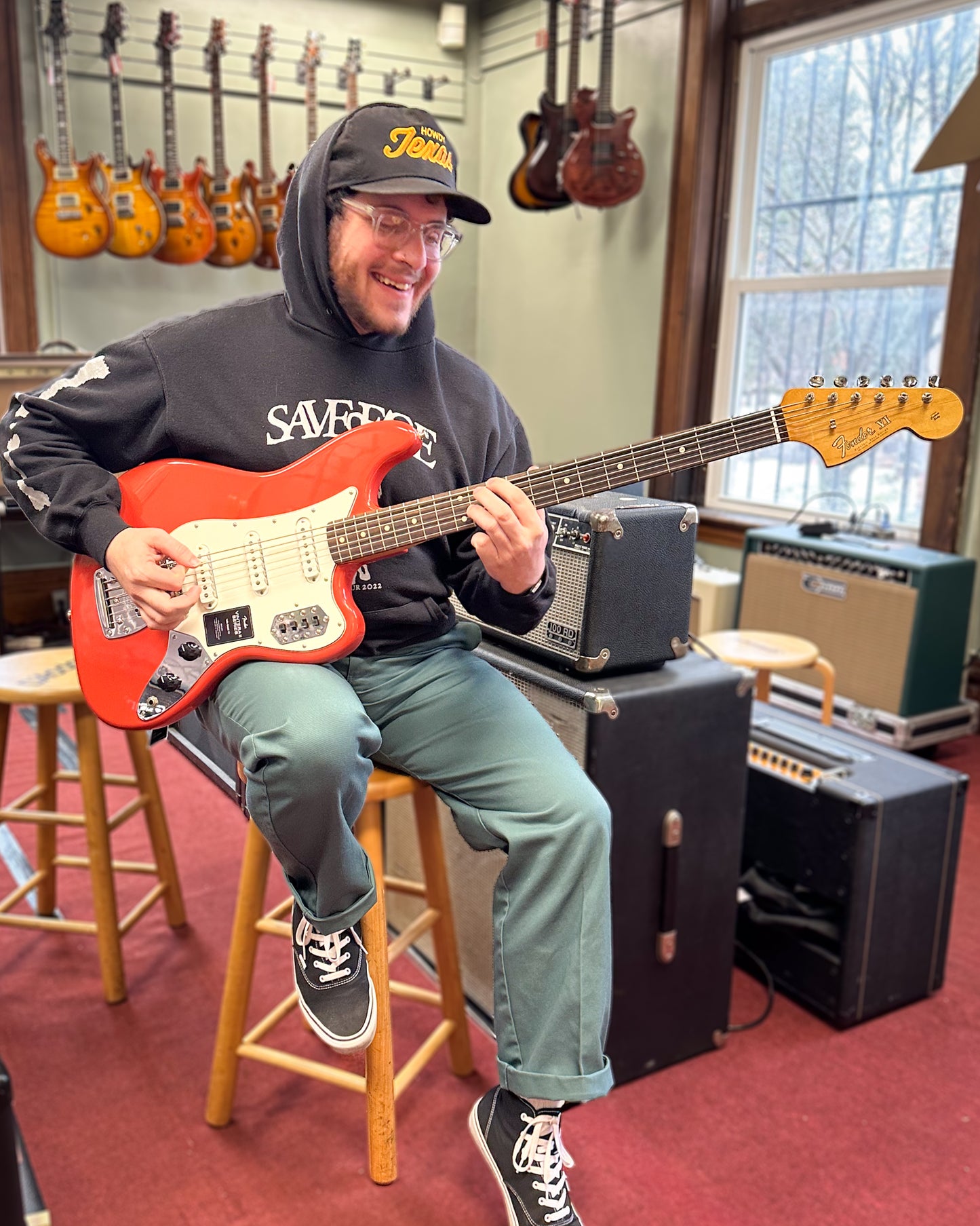 Showroom photo of Fender Vintera II '60s Bass VI, Fiesta Red