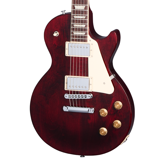 Front of Gibson Les Paul Studio Electric Guitar & Gigbag, Wine Red