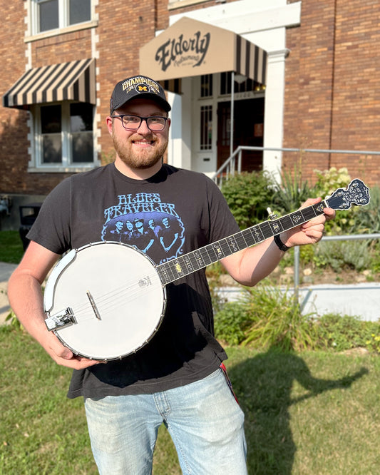Showroom photo of Deering Clawgrass No. 2 Openback Banjo & Case