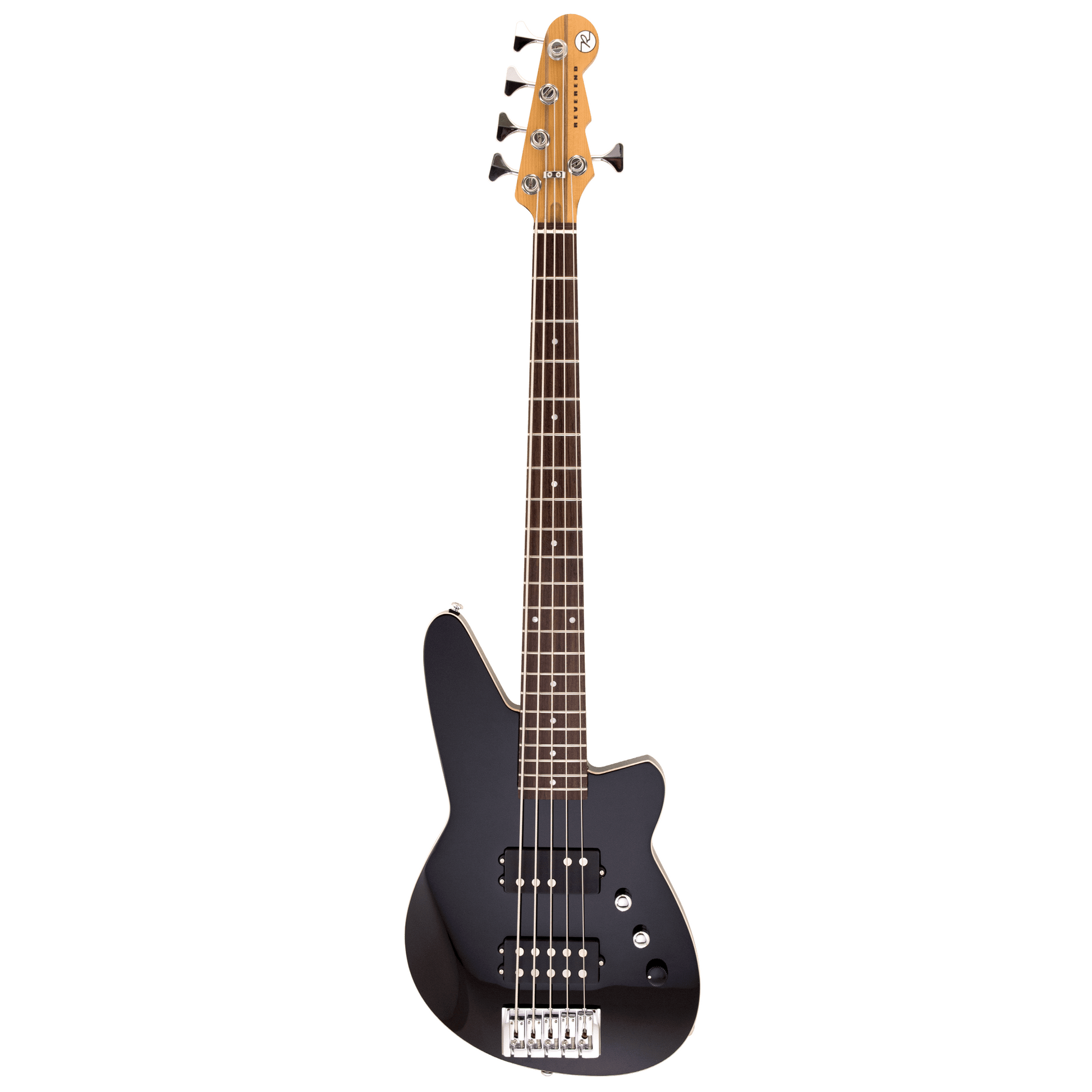Full Front of Reverend Mercalli 5 5-string Electric Bass Guitar, Midnight Black