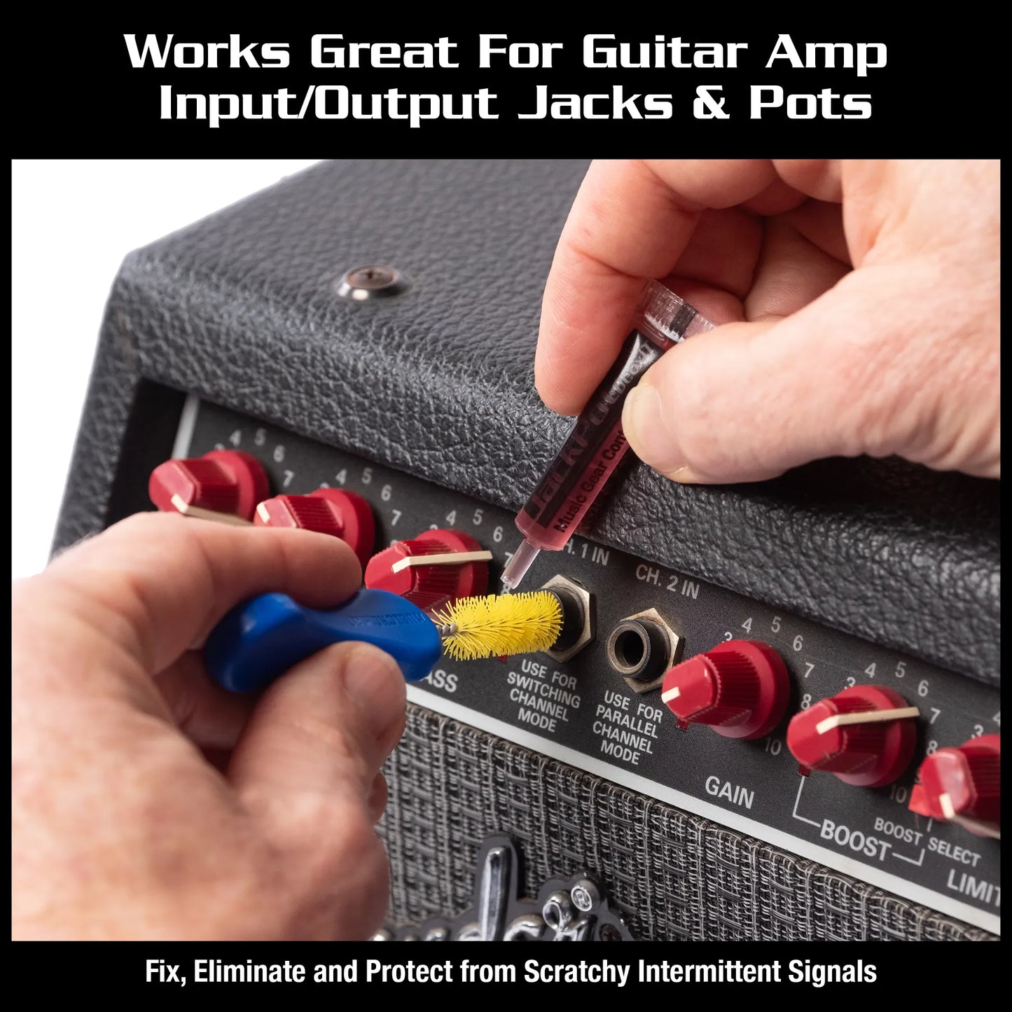 MusicNomad JackPot Music Gear Contact Cleaner, In Use 3