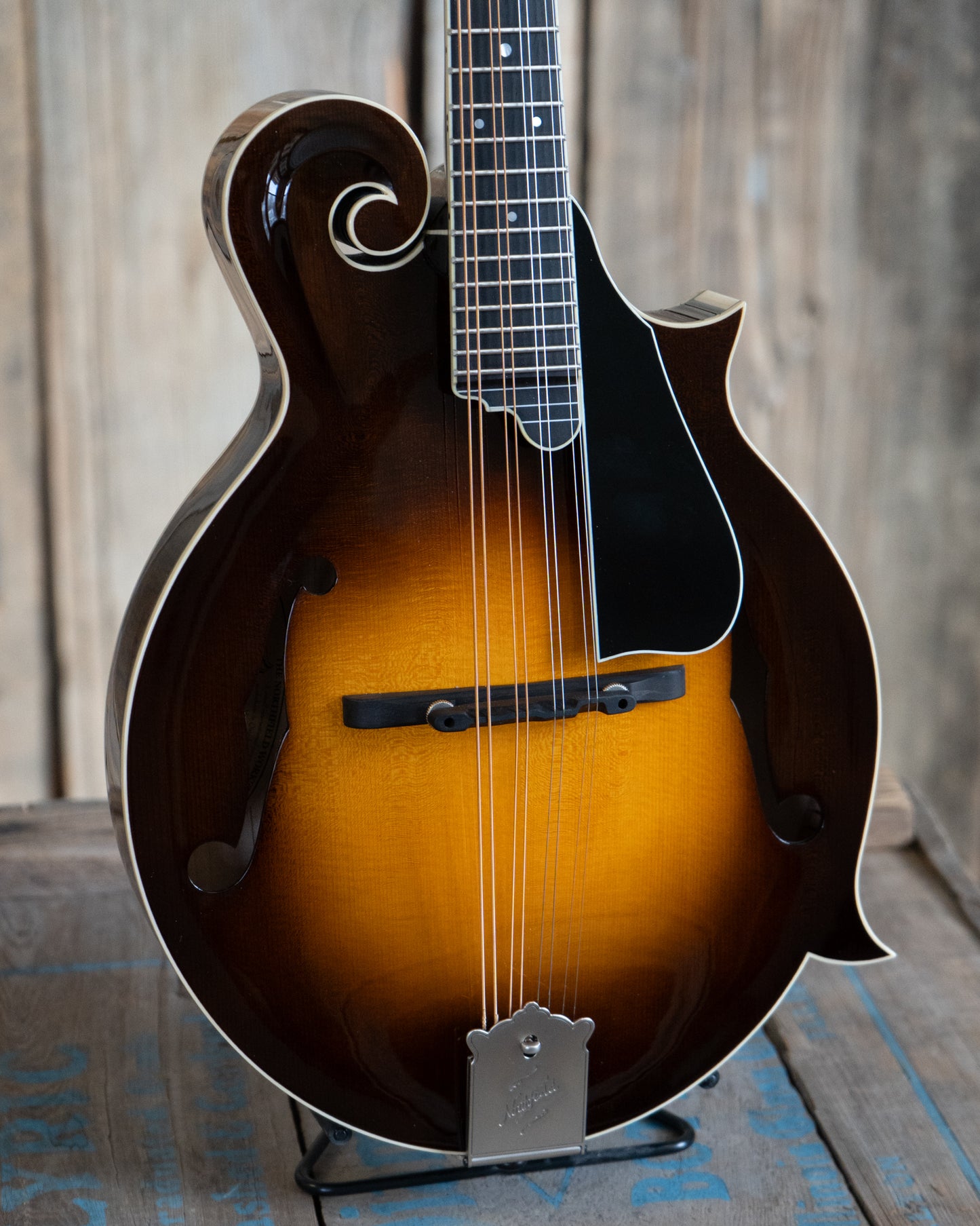 Front and side of Northfield Workshop NFB-F5E Master Model "Big Mon" Mandolin, Engelmann Top