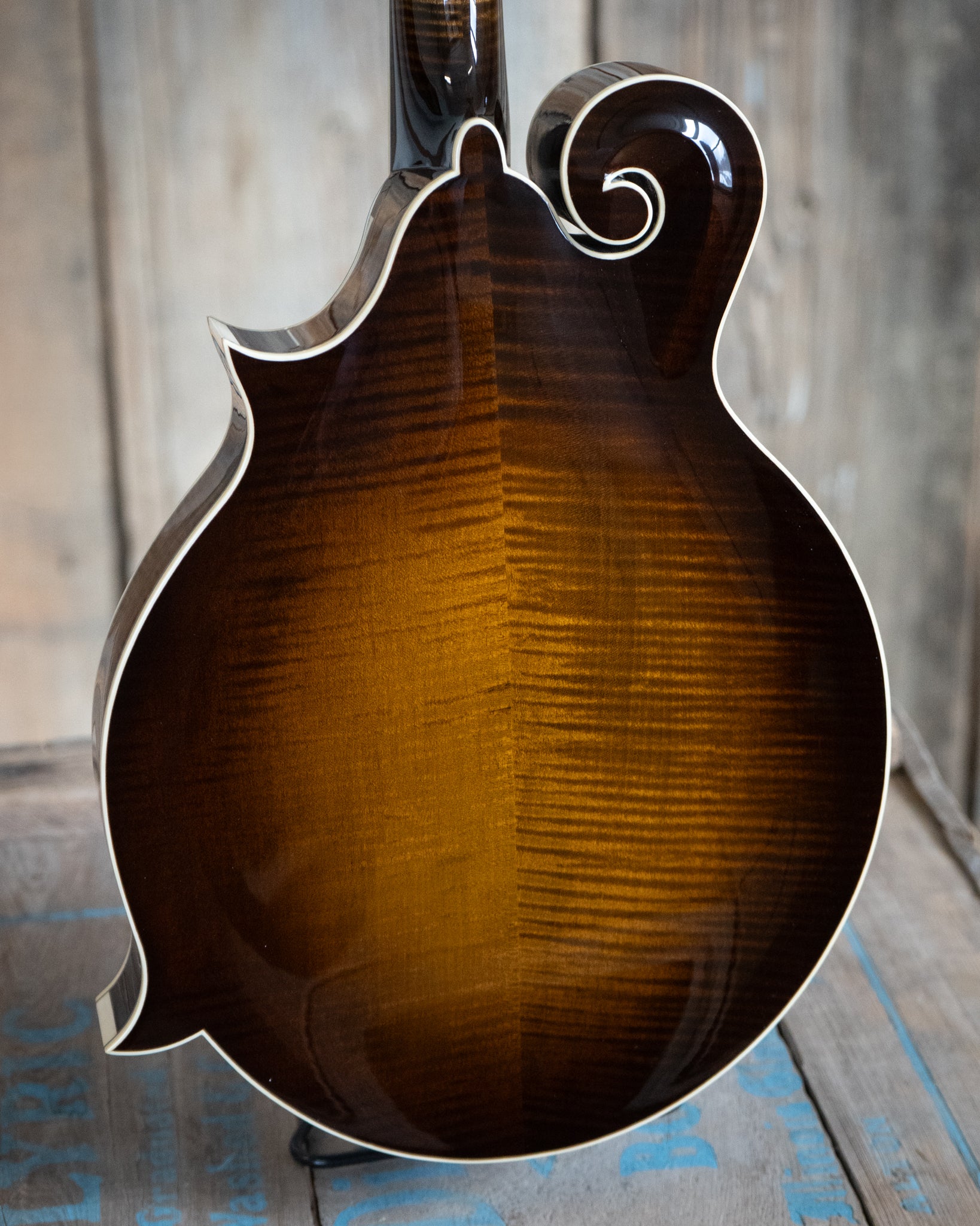 Back and side of Northfield Workshop NFB-F5E Master Model "Big Mon" Mandolin, Engelmann Top