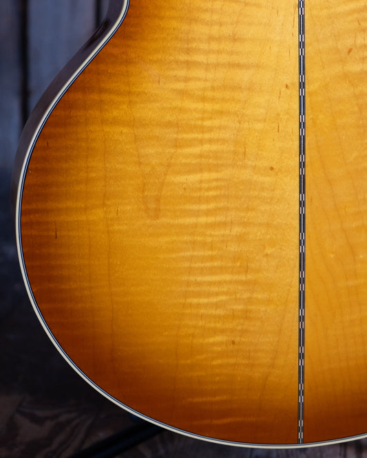 Showroom photo of back of Gibson SJ-200 60s Original Acoustic Guitar & Case, Heritage Cherry Sunburst