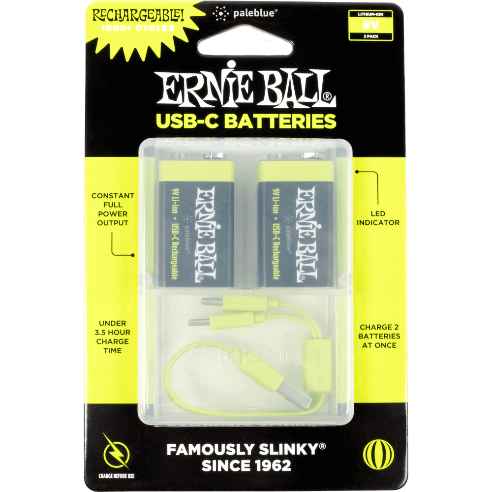 Ernie Ball USB-C Rechargeable 9V Batteries (2-Pack)