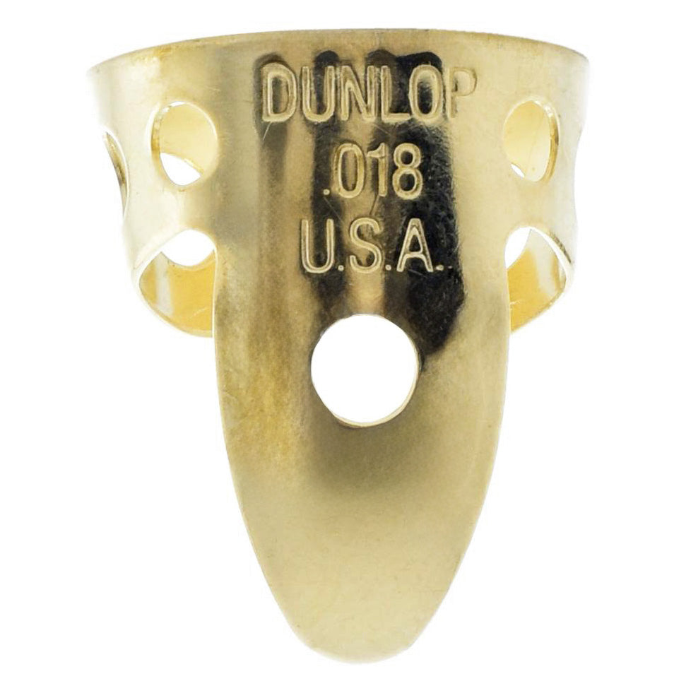 Front of Dunlop Brass .018" Fingerpick (Adult Size)