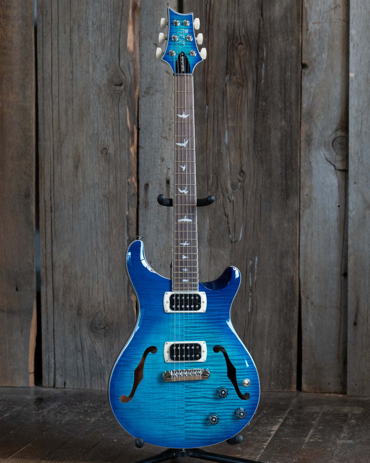 Showroom photo of PRS SE Hollowbody I Piezo Electric Guitar, Lake Blue