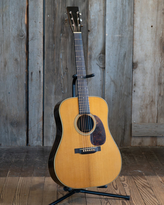 Showroom photo of Pre-War Guitars Co. Herringbone Brazilian Rosewood Dreadnought Acoustic Guitar, Level 1 Aging