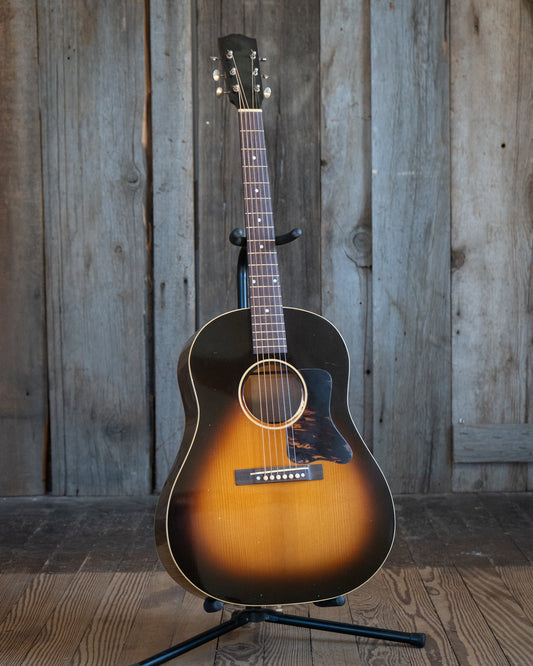 Showroom photo of Pre-War Guitars Co. Slope Shoulder Dreadnought Acoustic Guitar, Shadetop, Level 1.5 Aging
