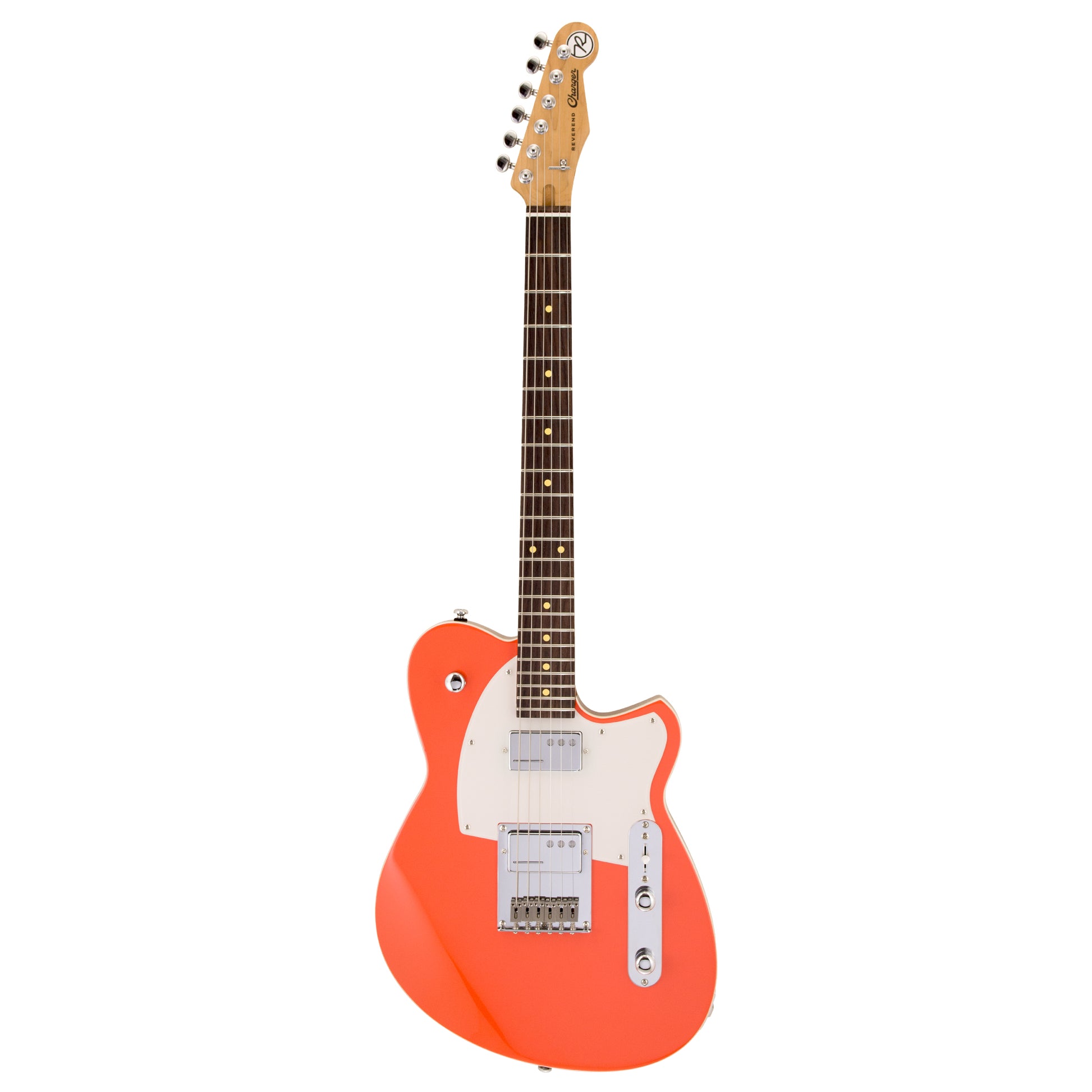 Full Front of Reverend Charger Cleancut Electric Guitar, Feisty Red