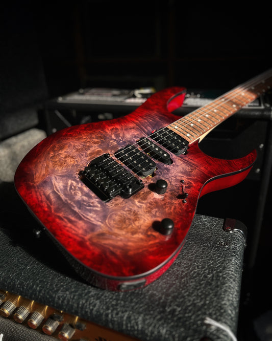 Showroom photo of Ibanez RG470PB Electric Guitar, Red Eclipse Burst
