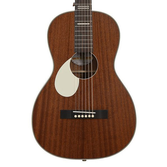 Front of Recording King Dirty 30's Left-Handed Parlor Acoustic Guitar, Mahogany