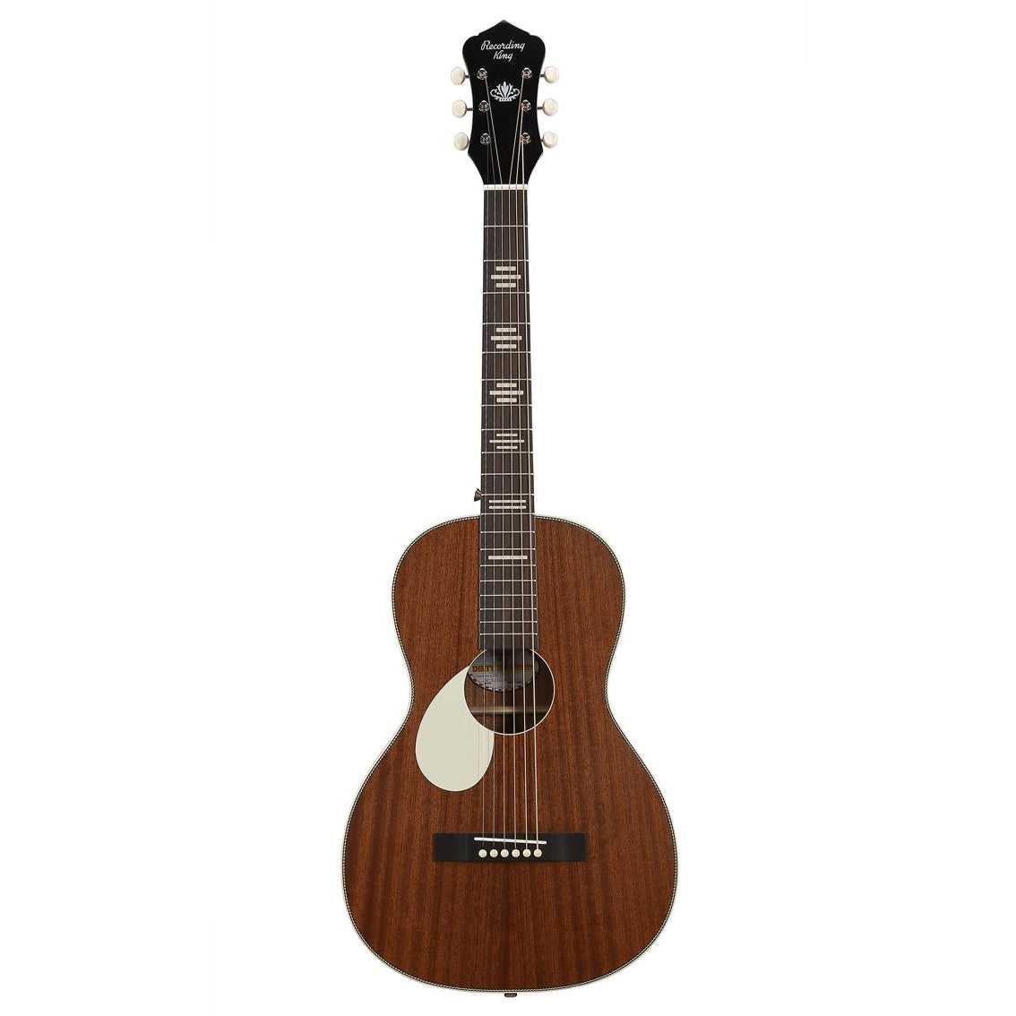 Full Front of Recording King Dirty 30's Left-Handed Parlor Acoustic Guitar, Mahogany