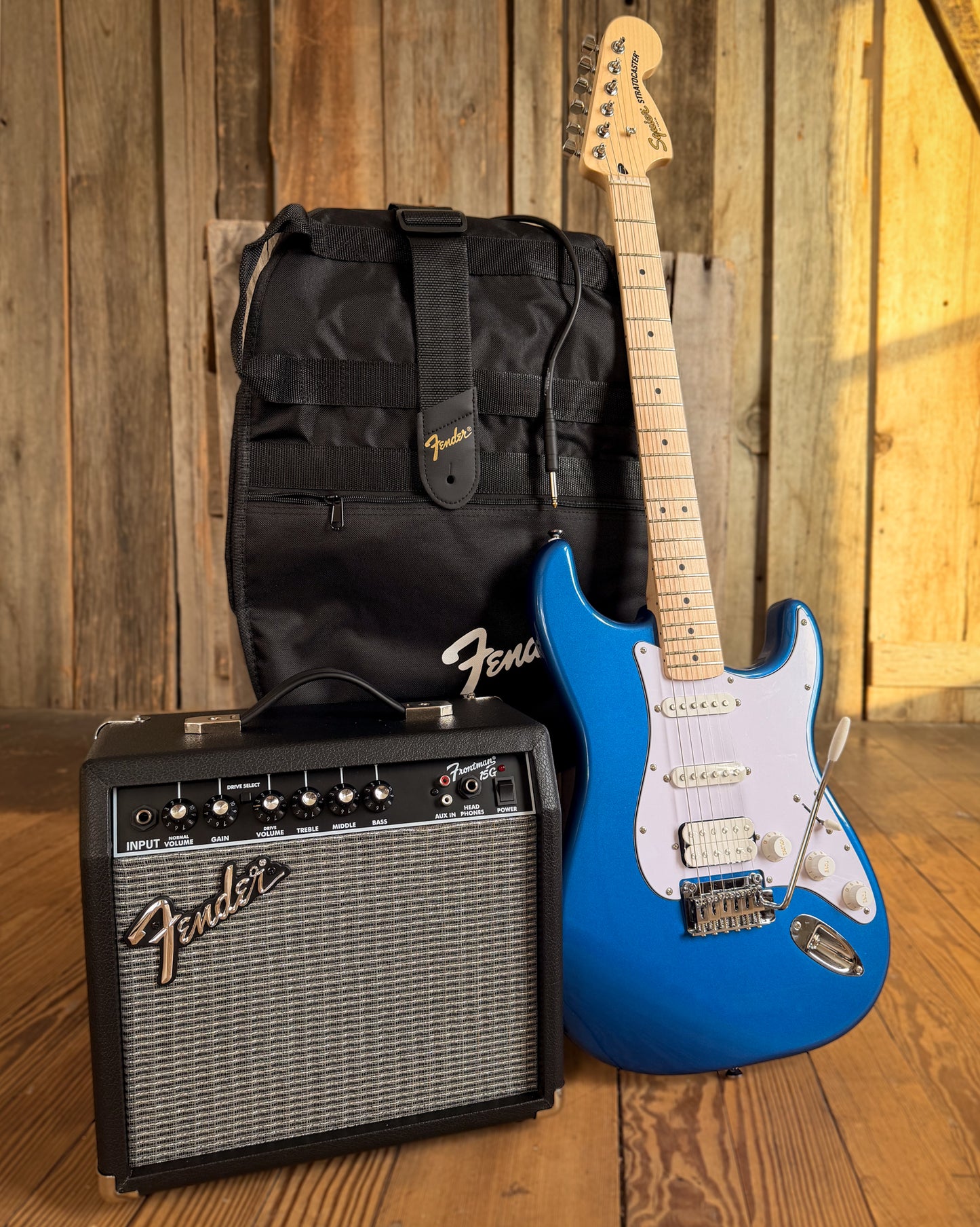 Showroom photo of Squier Affinity Series Stratocaster HSS Pack, Lake Placid Blue