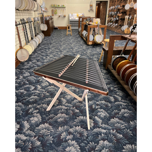 Showroom photo of Songbird Chickadee 13/12 Hammered Dulcimer Package, Black, with Case, Stand & Accessories