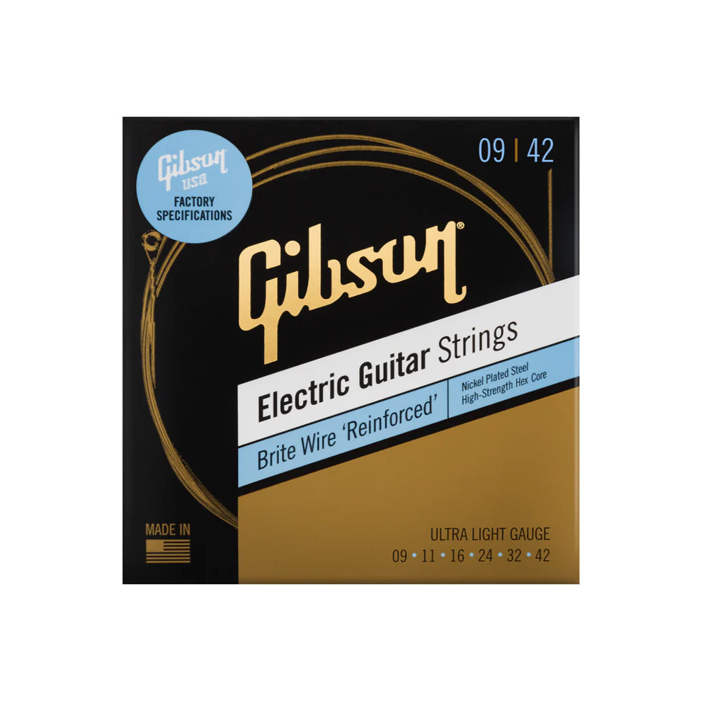 Front of Gibson Brite Wire "Reinforced" Electric Guitar Strings, Ultra-Light