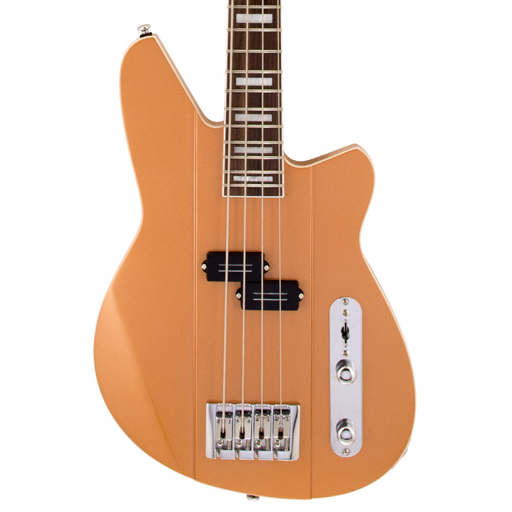 Front of Reverend Sentinel Short Scale Electric Bass Guitar, Metallic Copper