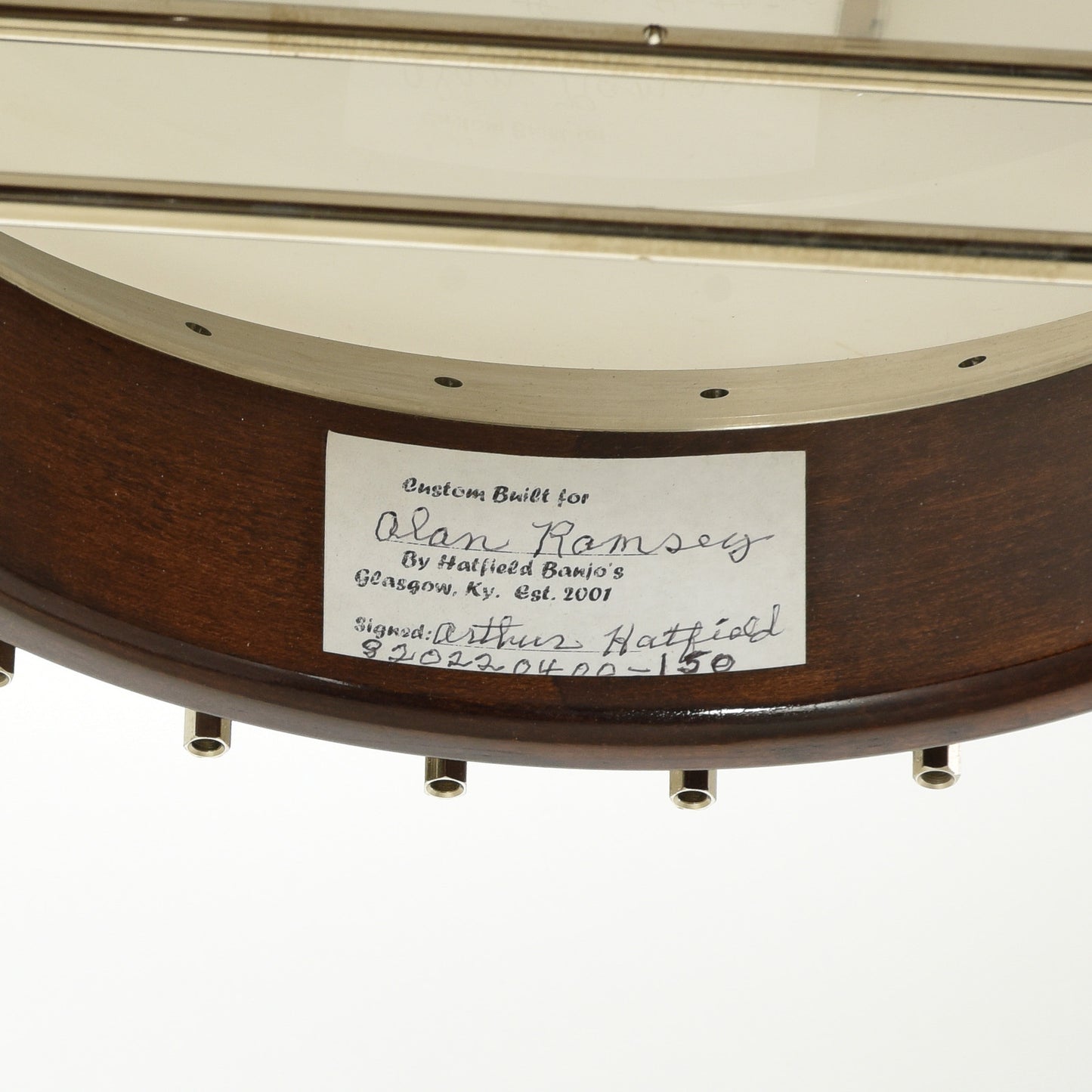 Inside Tag/SN of Hatfield Buckdancer Custom Firefighter Resonator Banjo