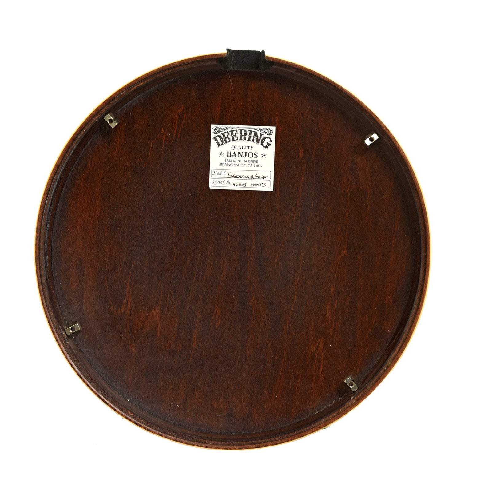 Inside label of Deering Tenbrooks Saratoga Star Resonator Banjo