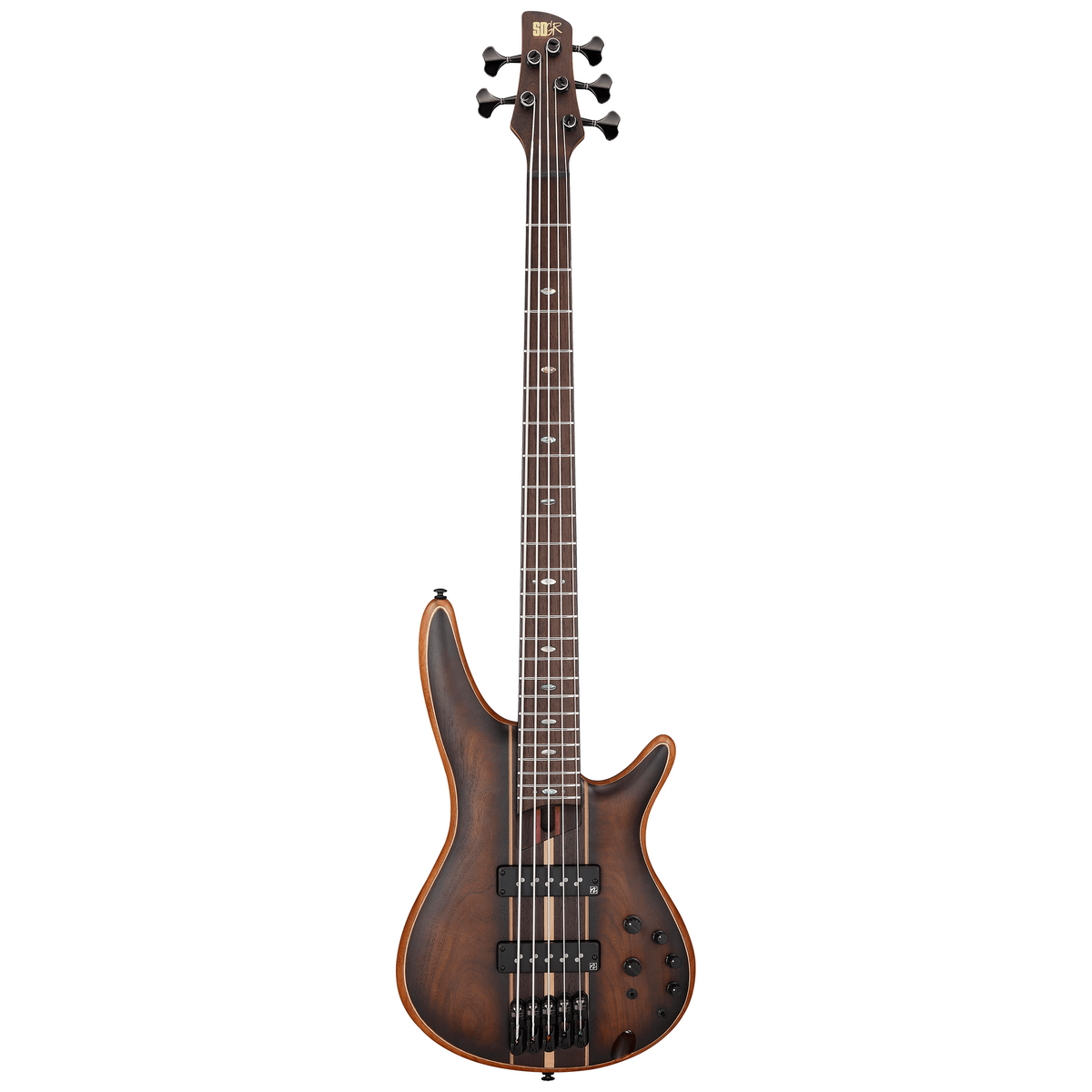 Full Front of Ibanez Premium SR1355B 5-String Electric Bass, Dual Mocha Burst Flat