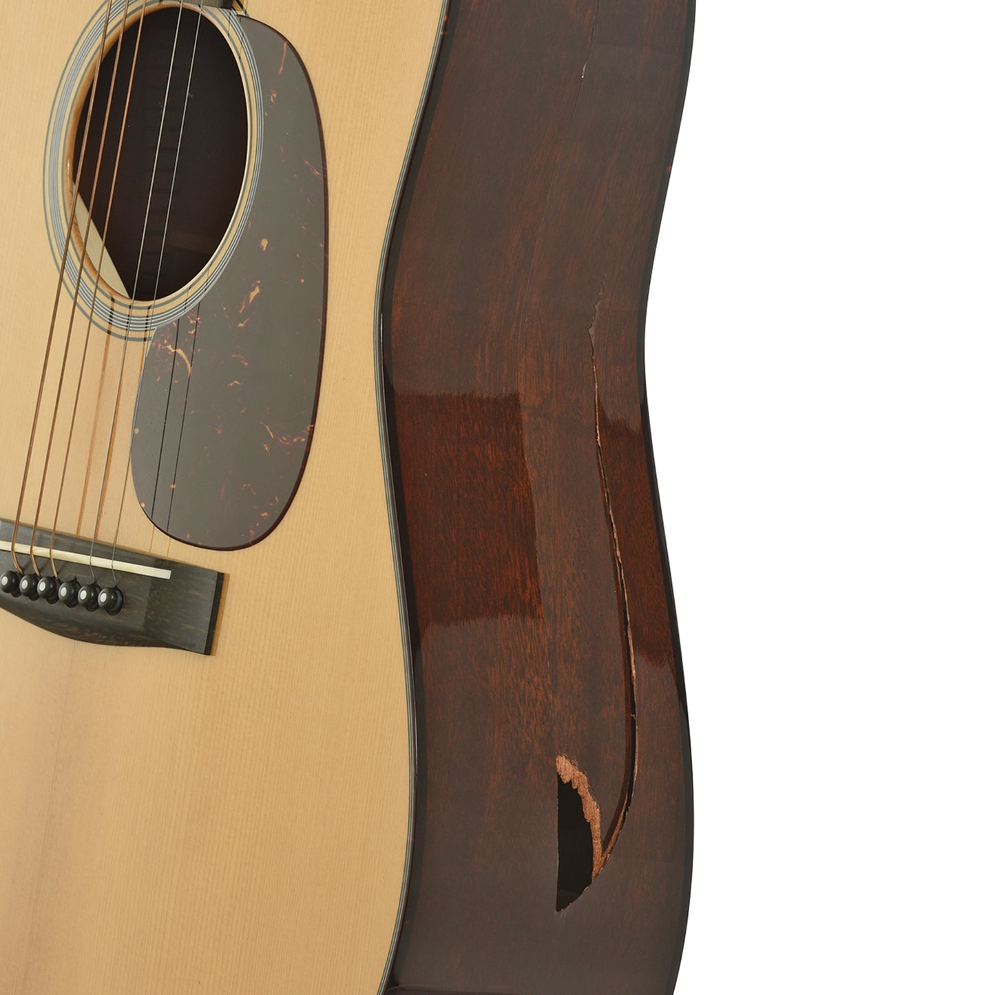 Damaged side of Huss and Dalton TD-M Custom Acoustic Guitar 