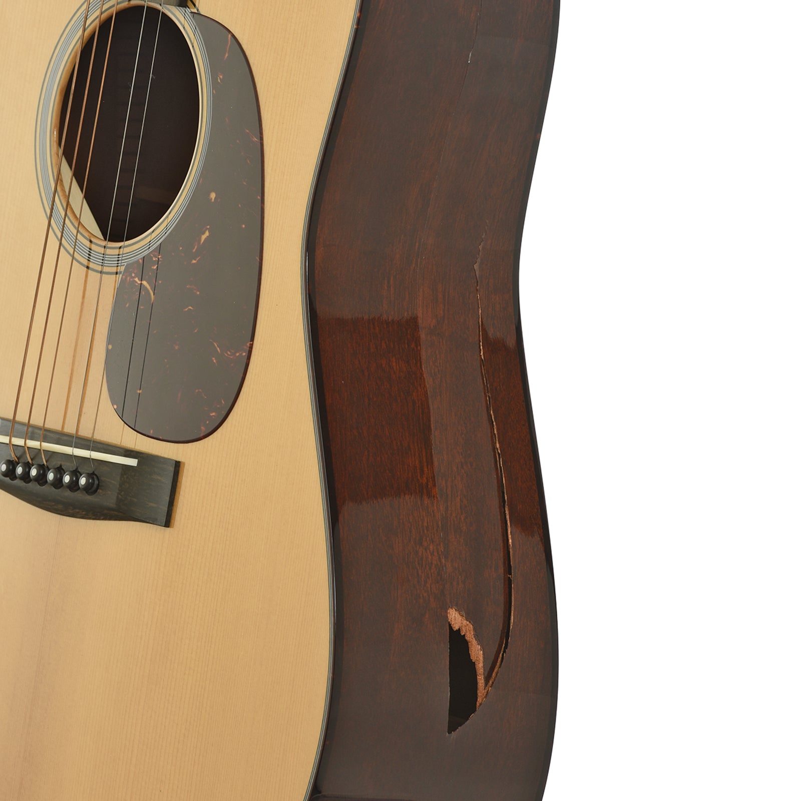 Damaged side of Huss and Dalton TD-M Custom Acoustic Guitar 