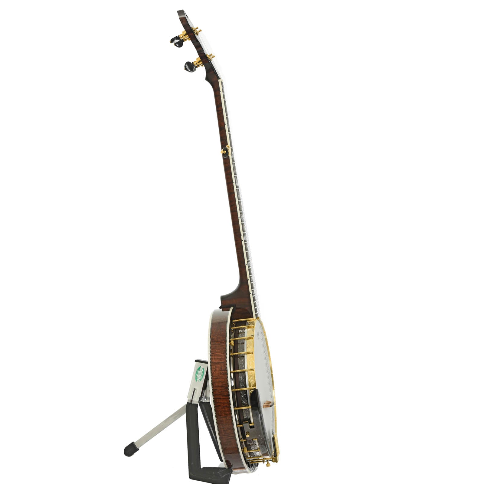 Full side of Capek Allegoria Gold Banjo & Case, Flame Maple