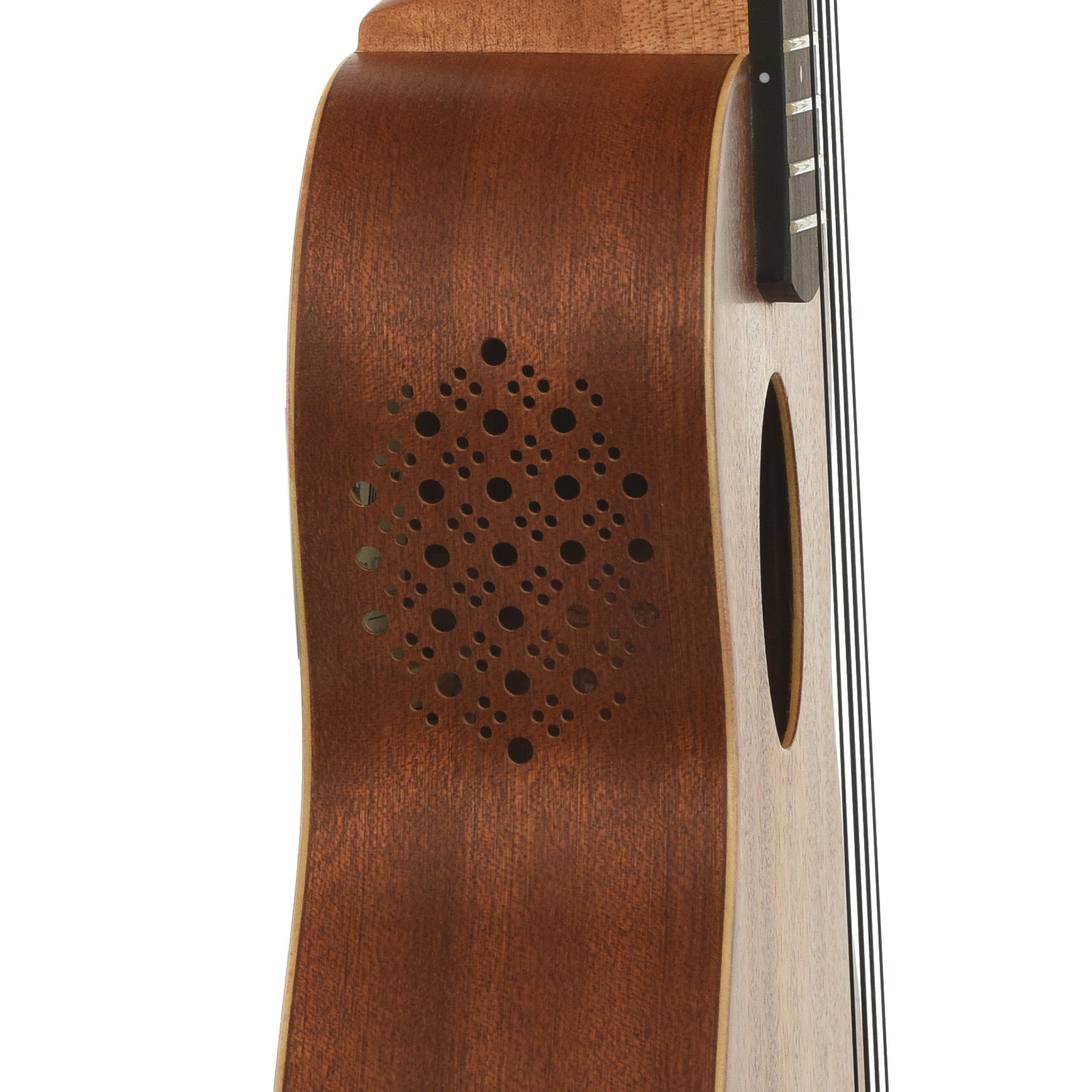 Side soundholes of Ibanez Concert Ukulele with Bag, Open Pore Natural