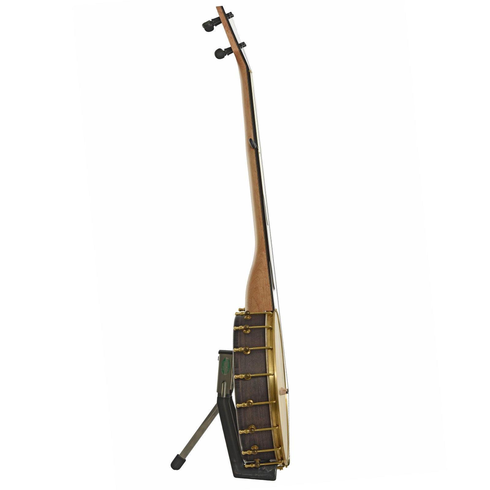 Side of Chuck Lee Deep Hollow 12" Fretless Openback Banjo #875