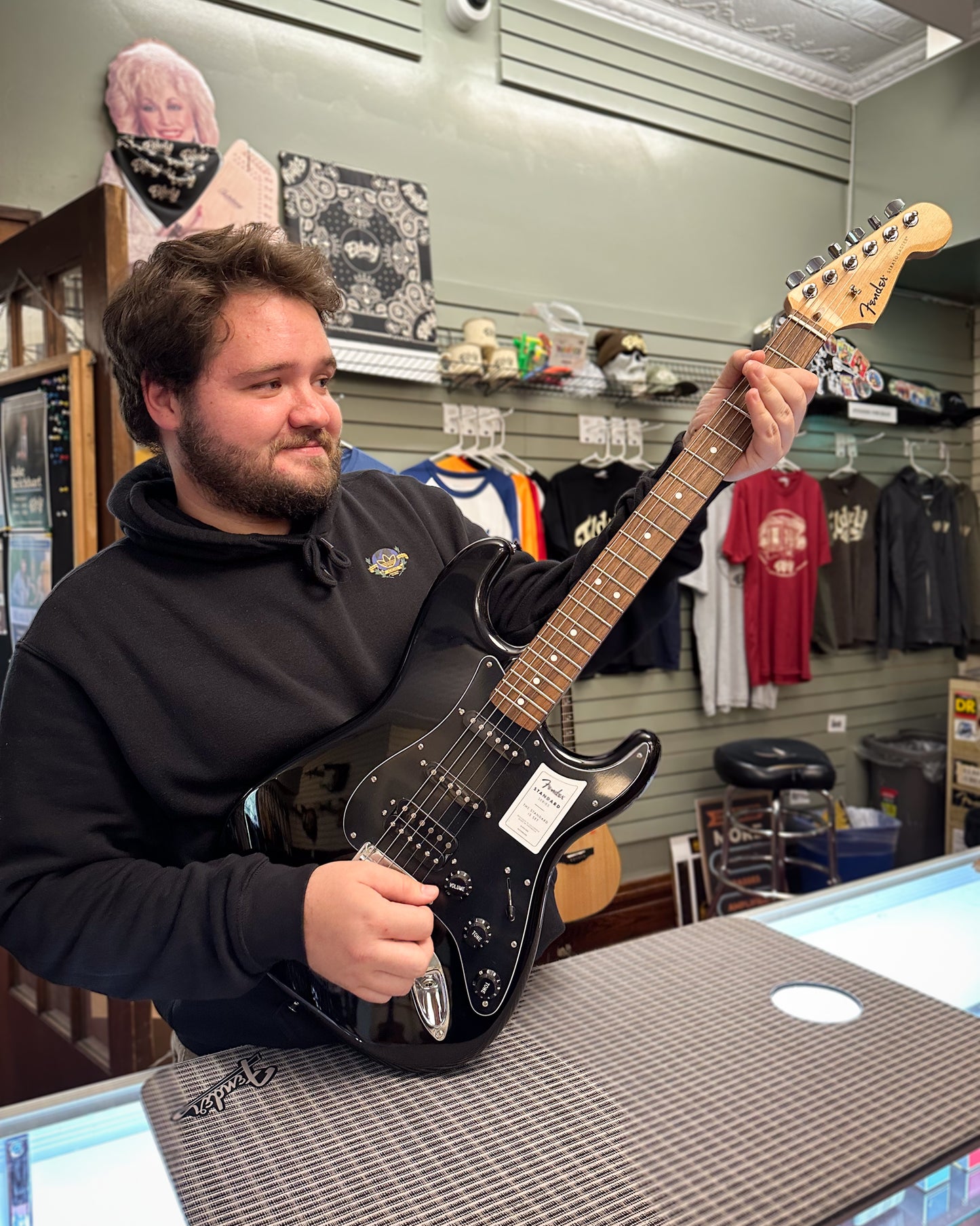 Showroom photo of Fender Standard Stratocaster HSS Electric Guitar, Black