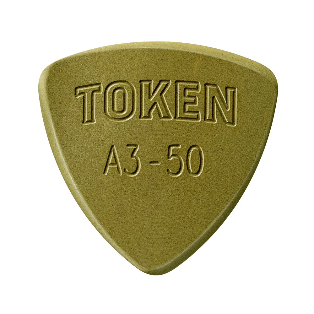 Front of Token A3-50 Green Large Triangle Flatpick, 1.3mm