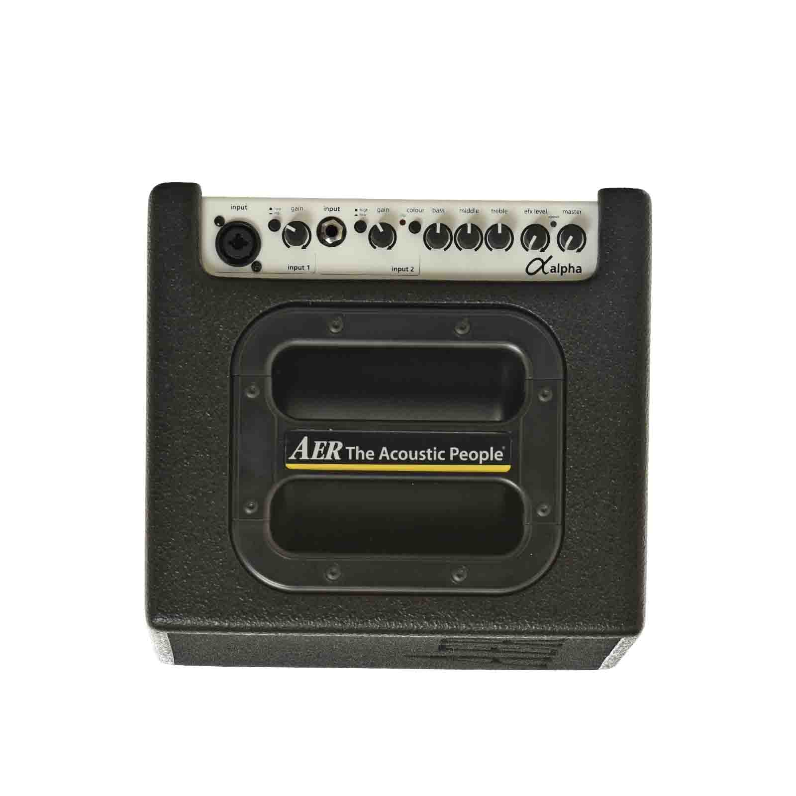 Top view/controls of AER Alpha Acoustic Amplifier