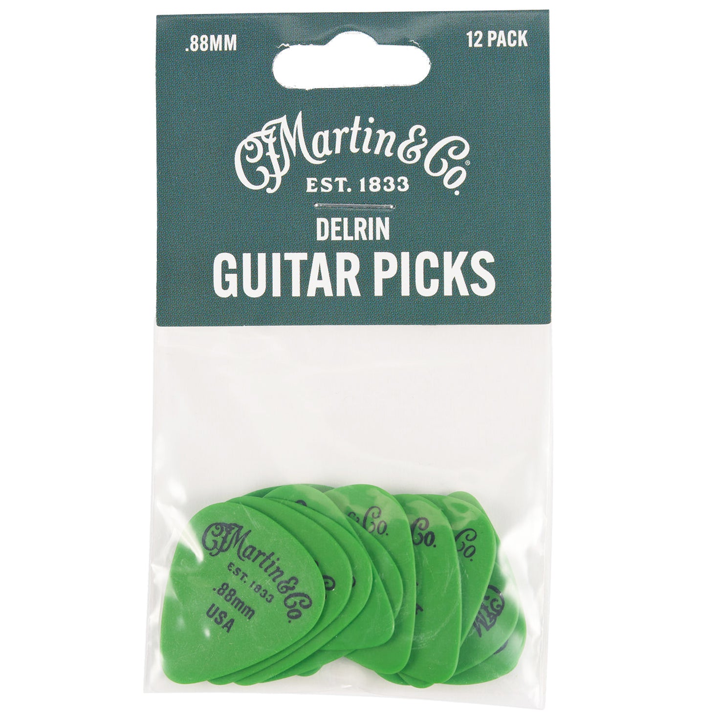 pack of Martin Delrin Guitar Picks, Green .88mm