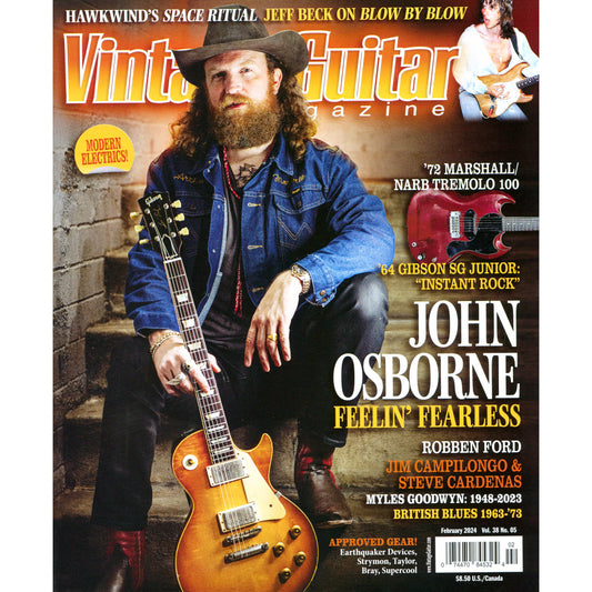 Image 1: Cover of Vintage Guitar Magazine Vol. 38 No. 05 February 2024 issue featuring John Osborne SKU: VG-202402