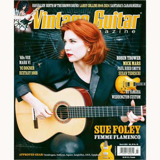 Image 1 - cover of Vintage Guitar Magazine March 2024 Vol. 38 No. 06 - Sue Foley - SKU: VFG-202403