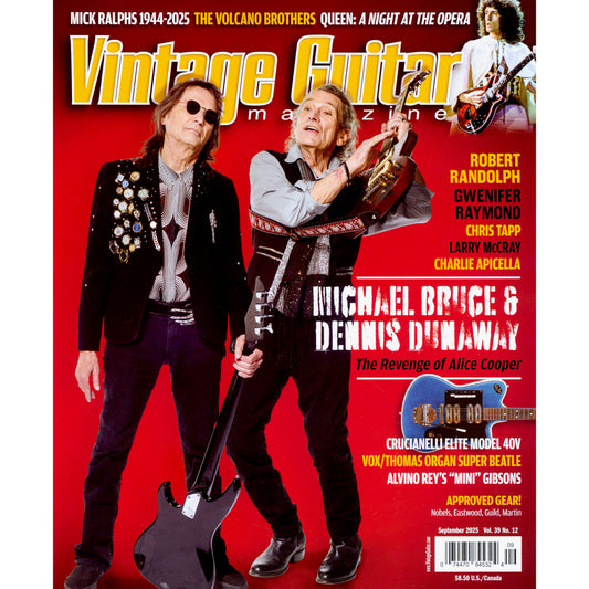 Cover of Vintage Guitar Magazine - September 2025 - Michael Bruce & Dennis Dunaway - SKU: VG-202509