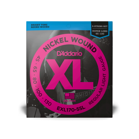 D'Addario EXL170-5SL Nickel Super Long Scale 5-String Electric Bass Guitar Strings, Light, Front 1