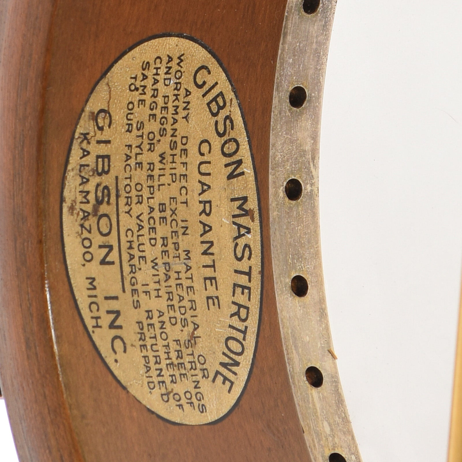 Inside rim label of Gibson TB-6 Checkerboard Conversion Resonator Banjo (1928)