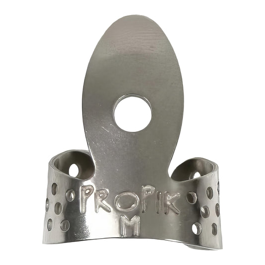 Front of Propik Nickel Fingerpick, Single Wrap, Medium