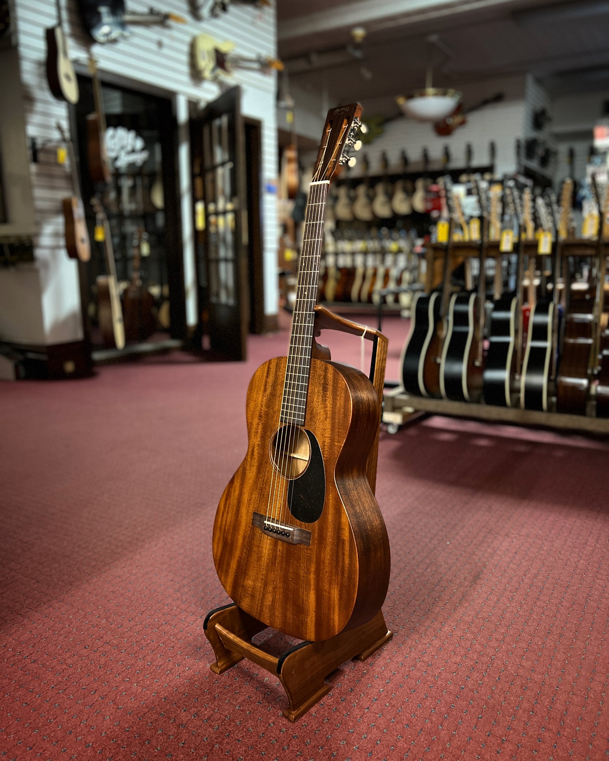 Full Front and Side of Martin 000-15SM Mahogany Guitar