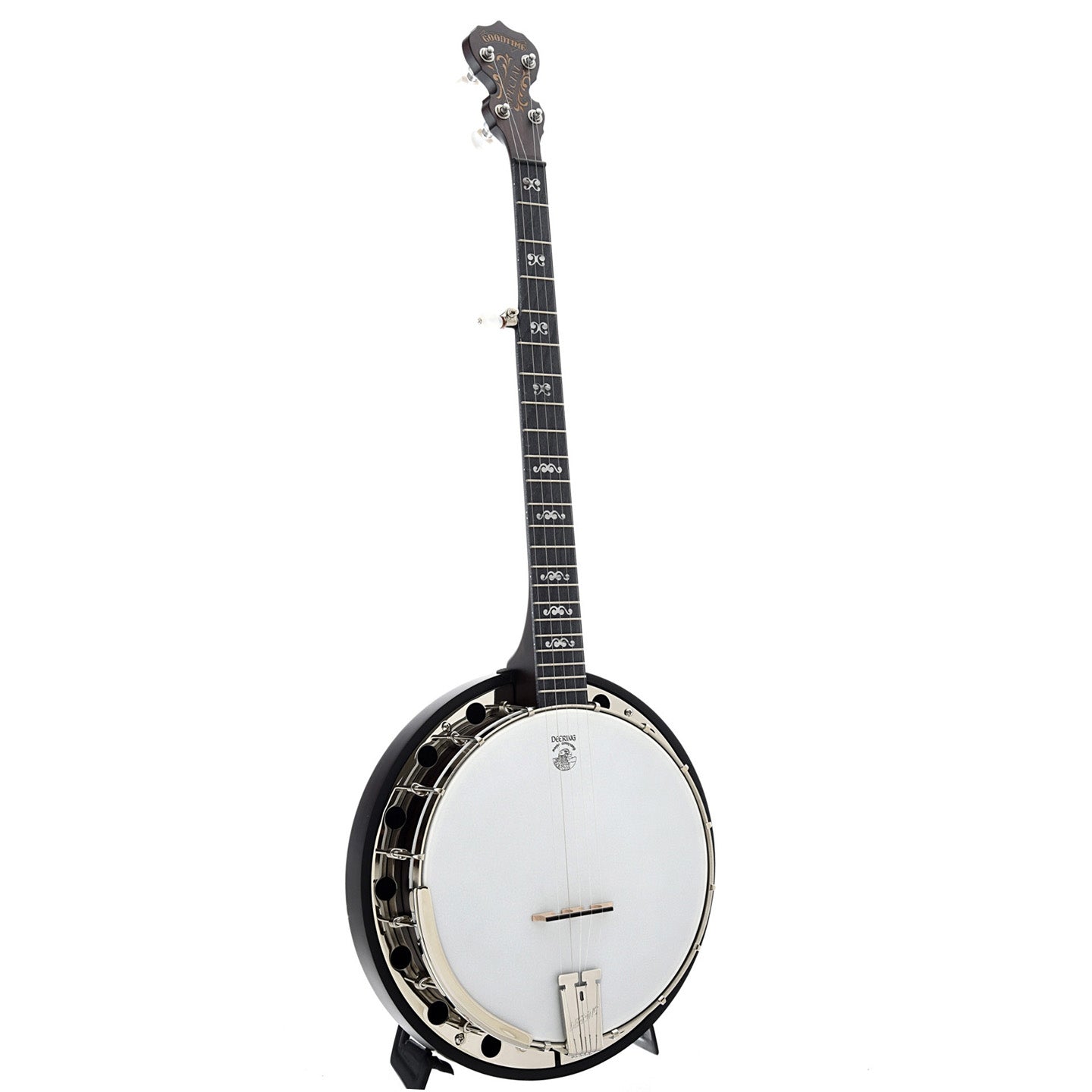 Full Front and Side of Deering Artisan Goodtime Special Resonator Banjo